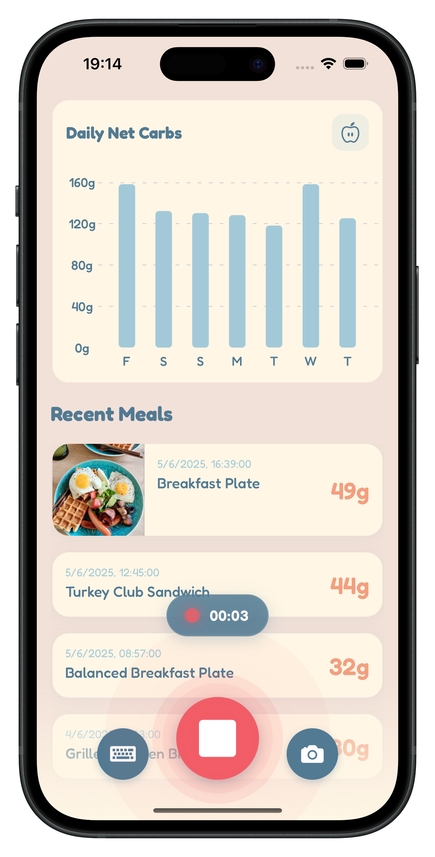Carbsy AI Voice Recognition (iPhone screenshot)
